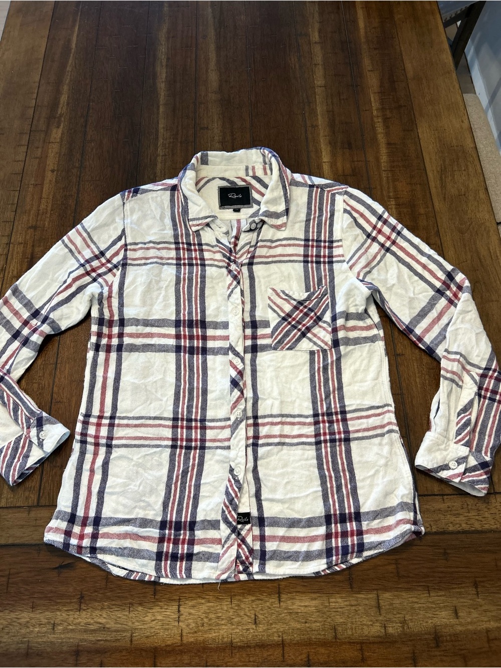 Rails Hunter Plaid Button Down Shirt Women’s Medium Ivory Red Navy